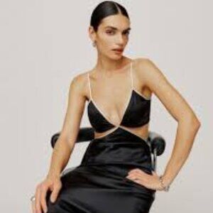 Reformation Black & White Poppies Dress - Silk Cut Out